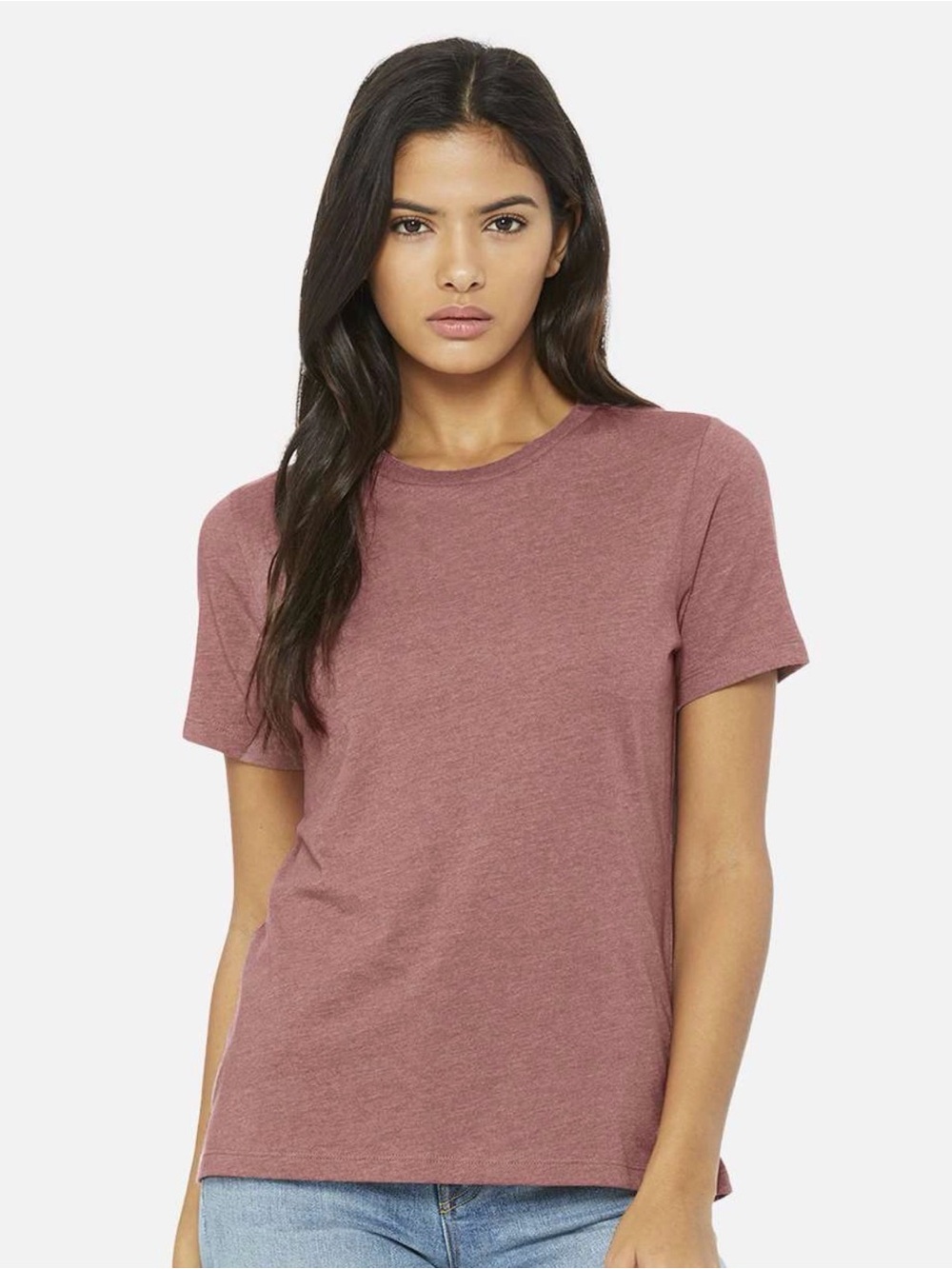 BELLA + CANVAS Women’s Relaxed Fit Heather CVC Tee- 6400CVC, Heather Mauve